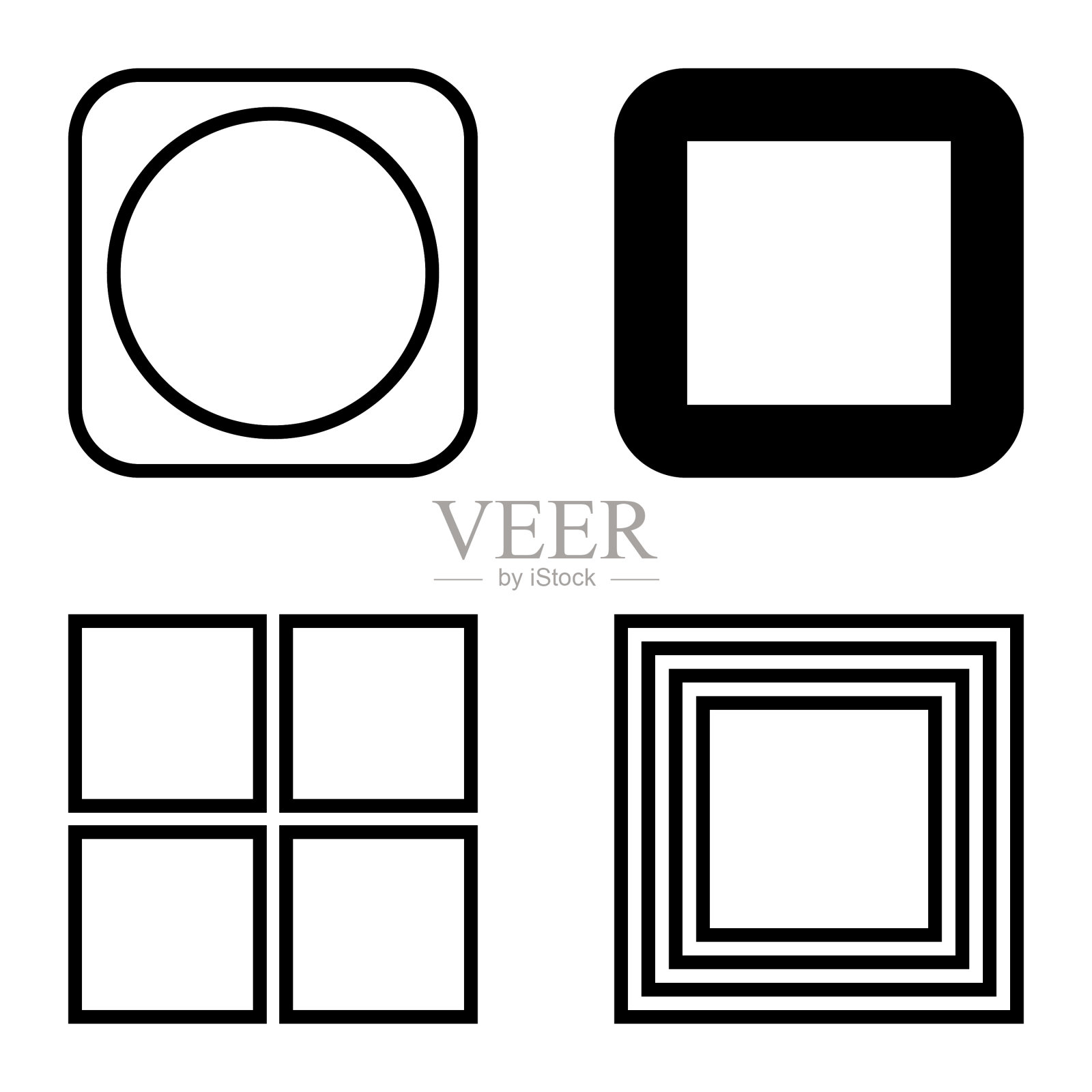 方形平面图标设置孤立的白色背景图标素材