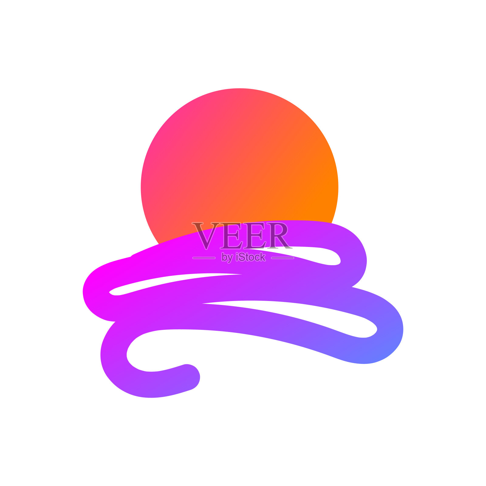 夏天太阳和大海的线性简单象形插画图片素材