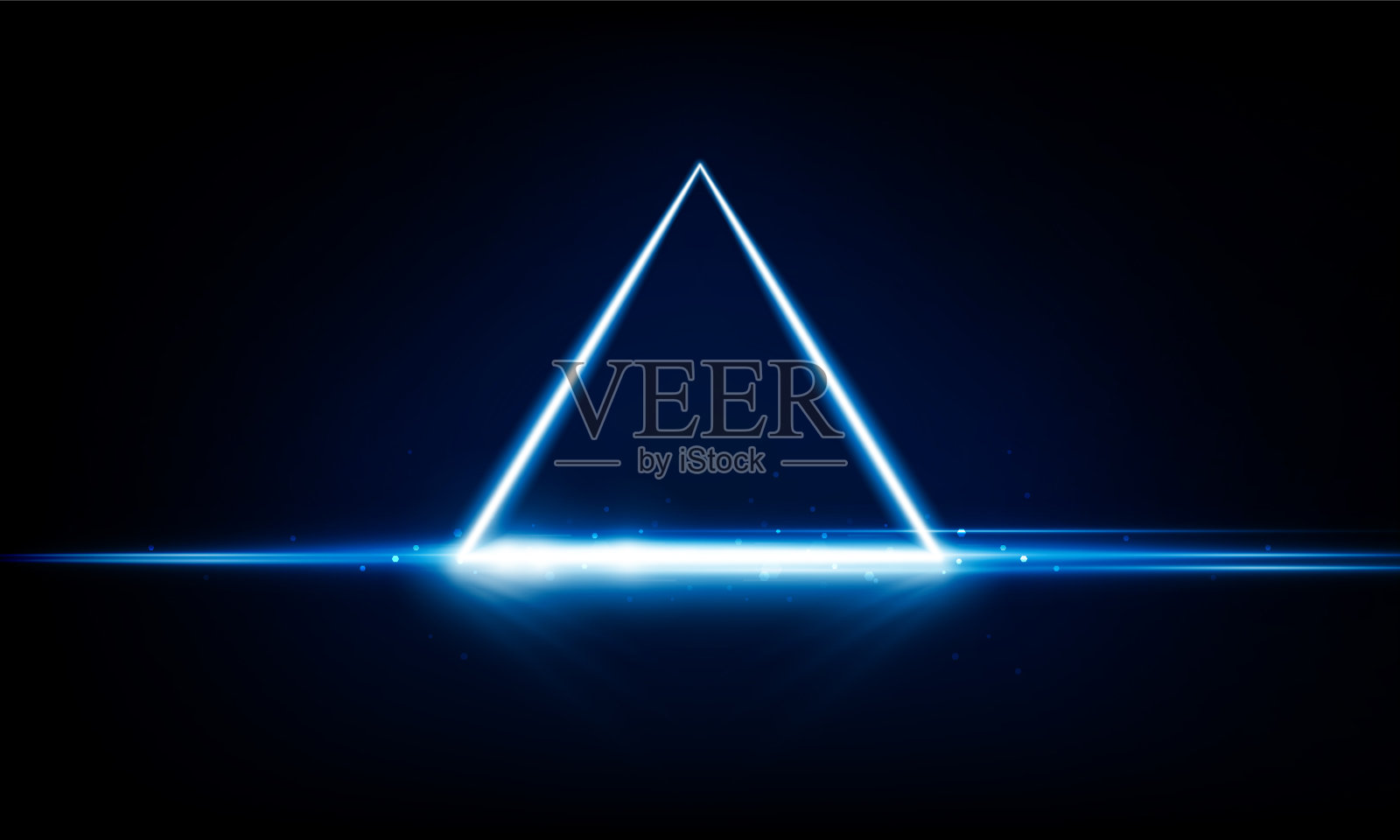 抽象钥匙门打开发光技术和霓虹灯三角形。高科通信理念创新背景，矢量设计插画图片素材