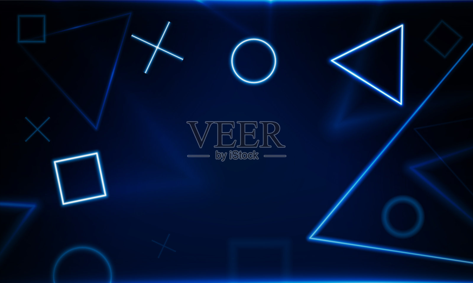 抽象的发光技术和霓虹灯三角形。高科通信理念创新背景，矢量设计插画图片素材