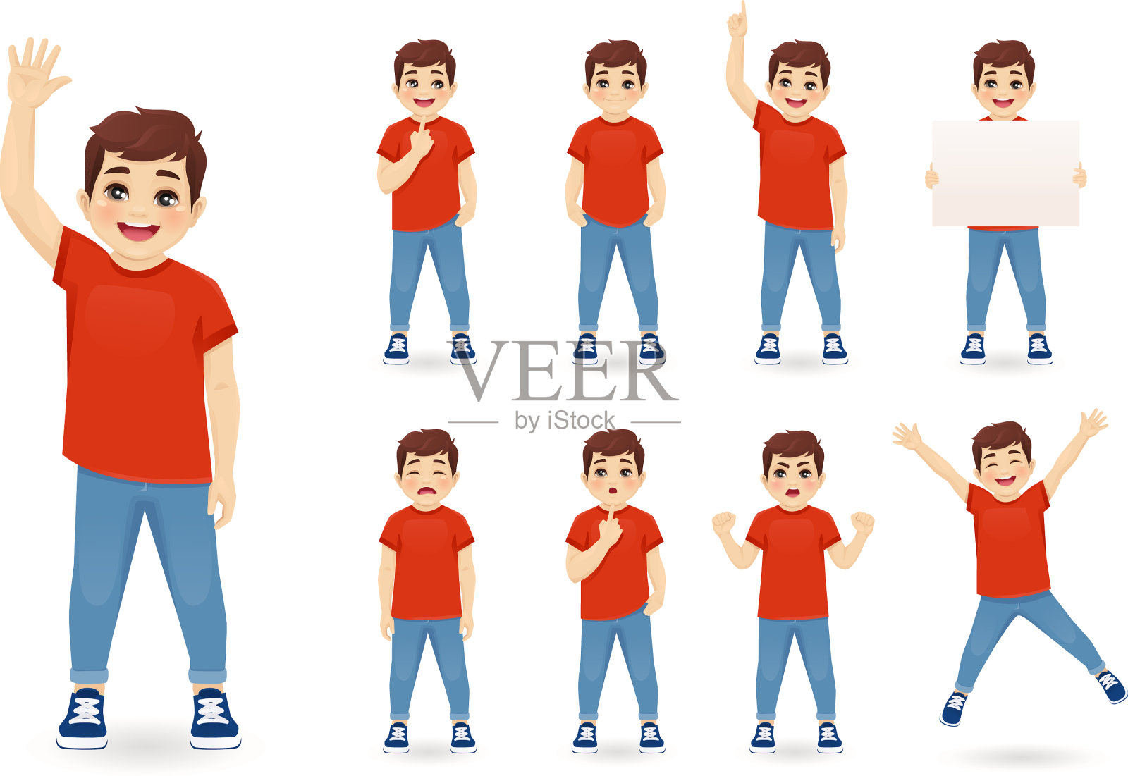 小男孩不同的姿势插画图片素材