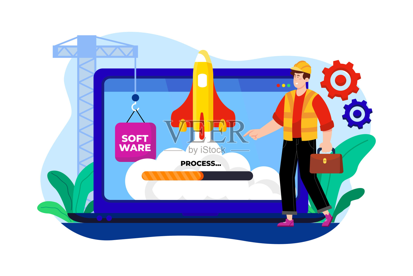 软件工程师平面插图概念在白色背景插画图片素材