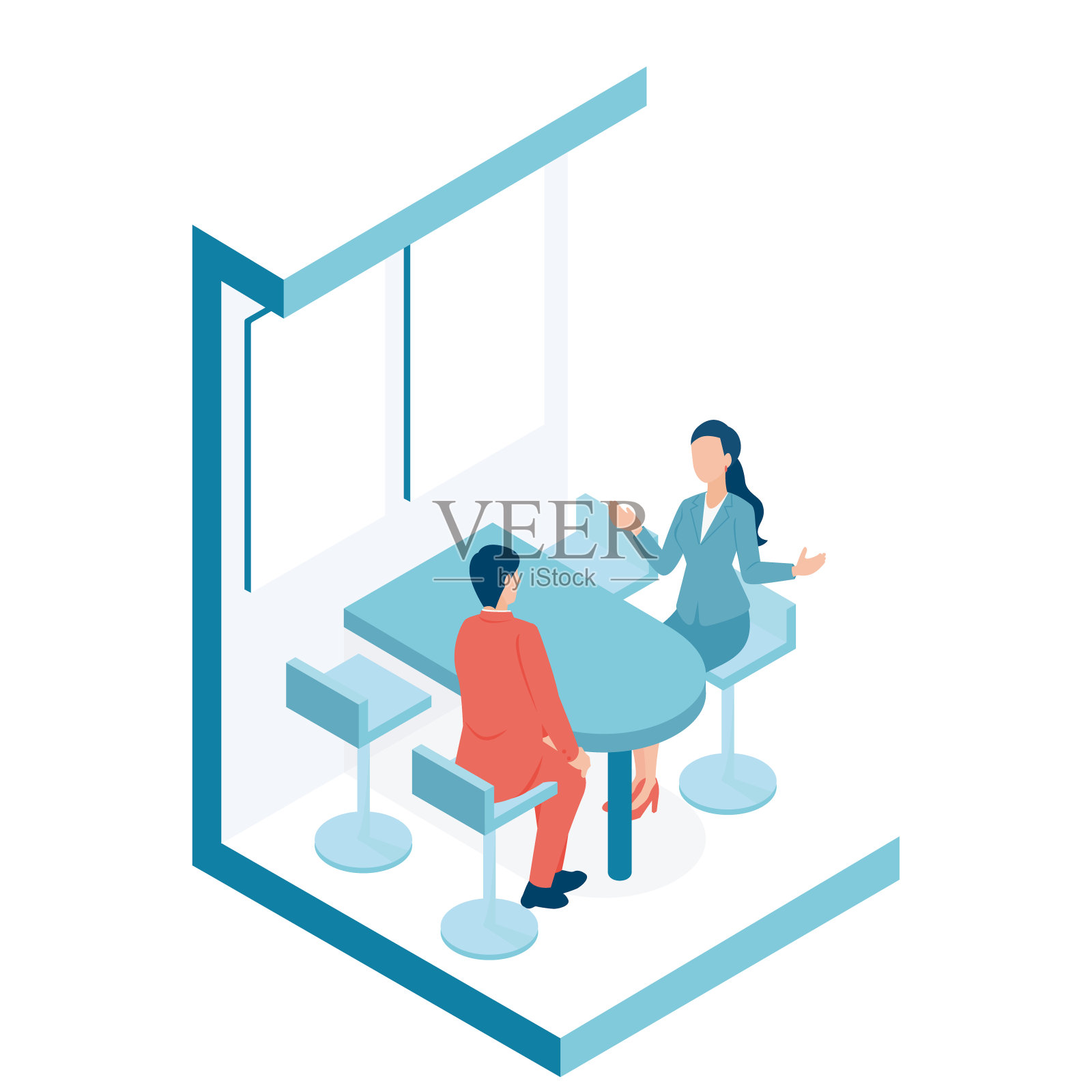 展会展位洽谈洽谈用等距插图。插画图片素材