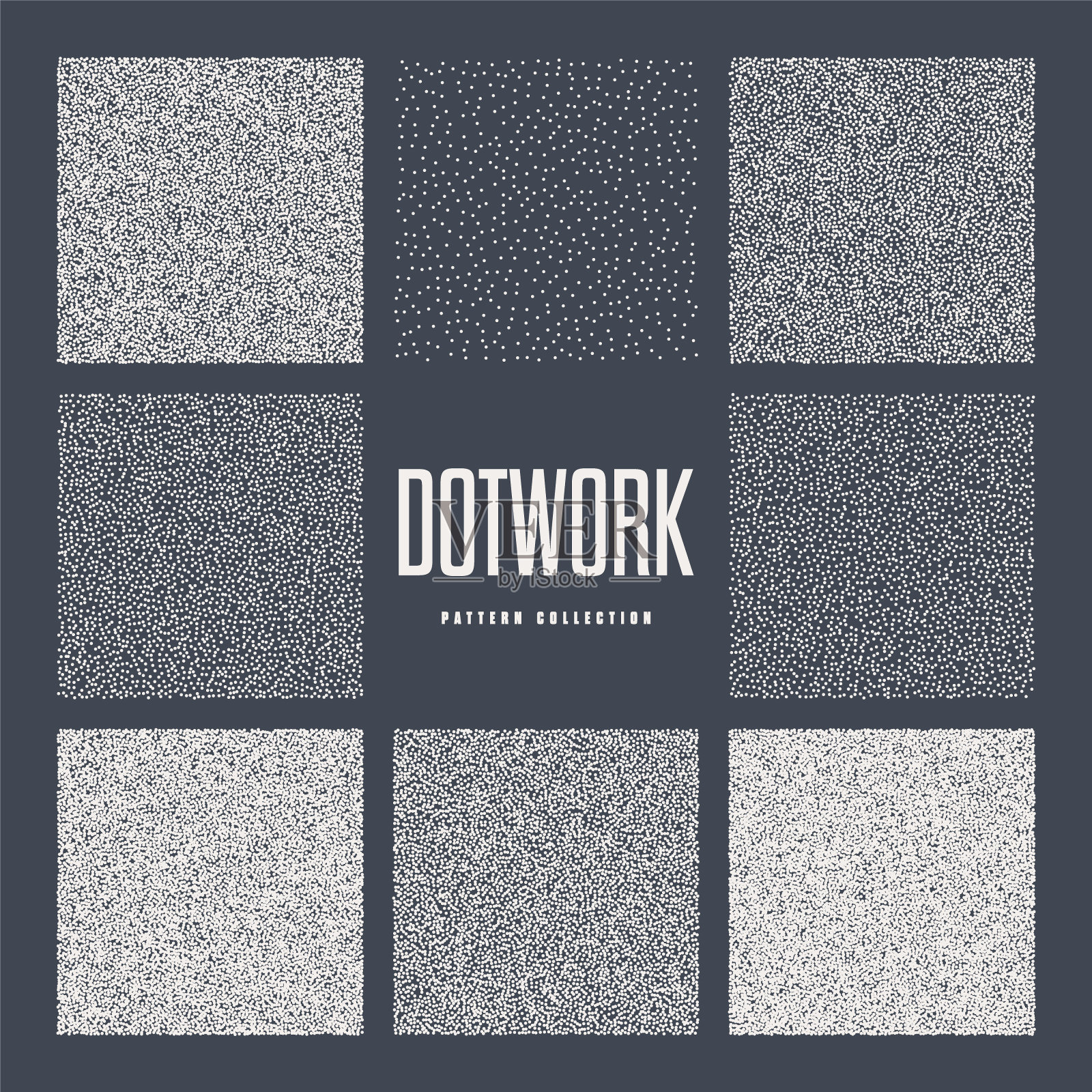 方形点状物体，点画元素，使用点进行点画、绘图、阴影处理，像素分解，半色调效果，白色噪点颗粒纹理图案，矢量图插画图片素材