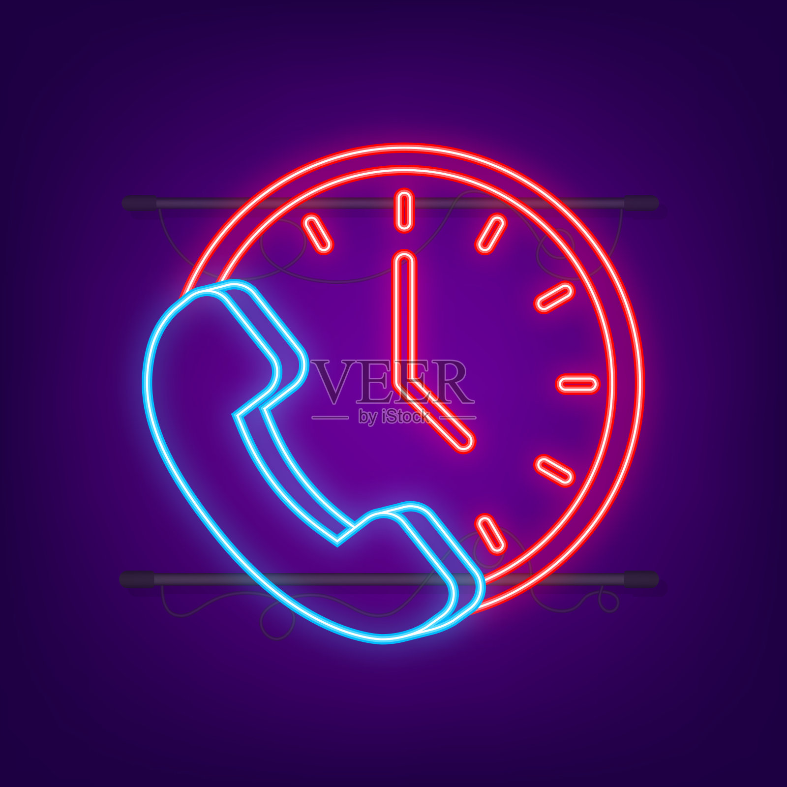 呼叫时长霓虹灯图标呼叫等待时间插画图片素材