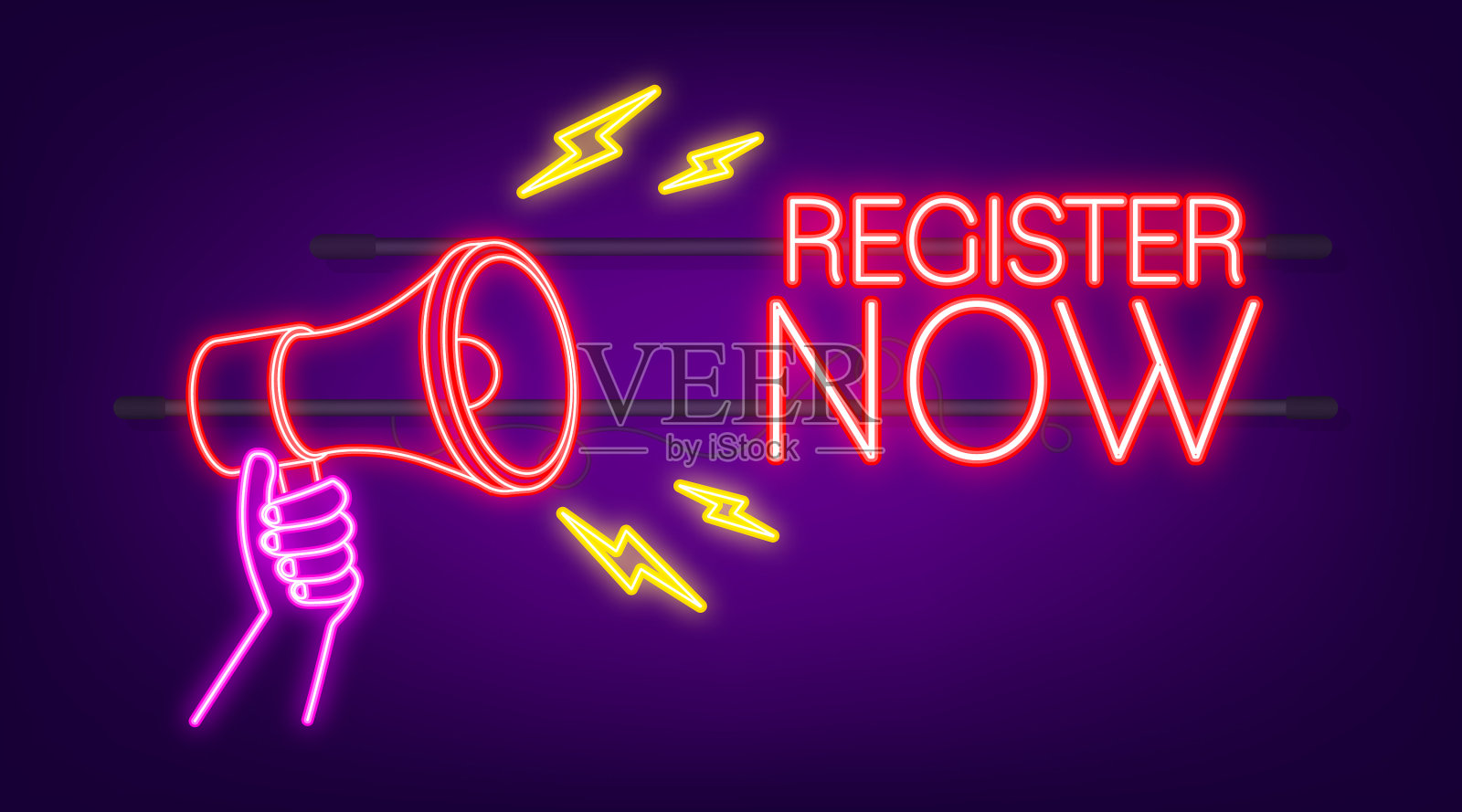 扩音器标签与注册现在霓虹灯图标网络插画图片素材