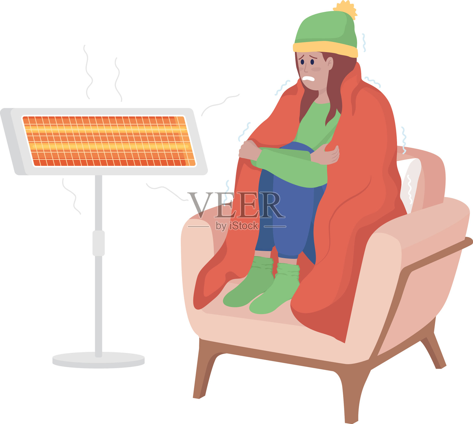 冷姑娘在暖气灯半平色字设计元素图片