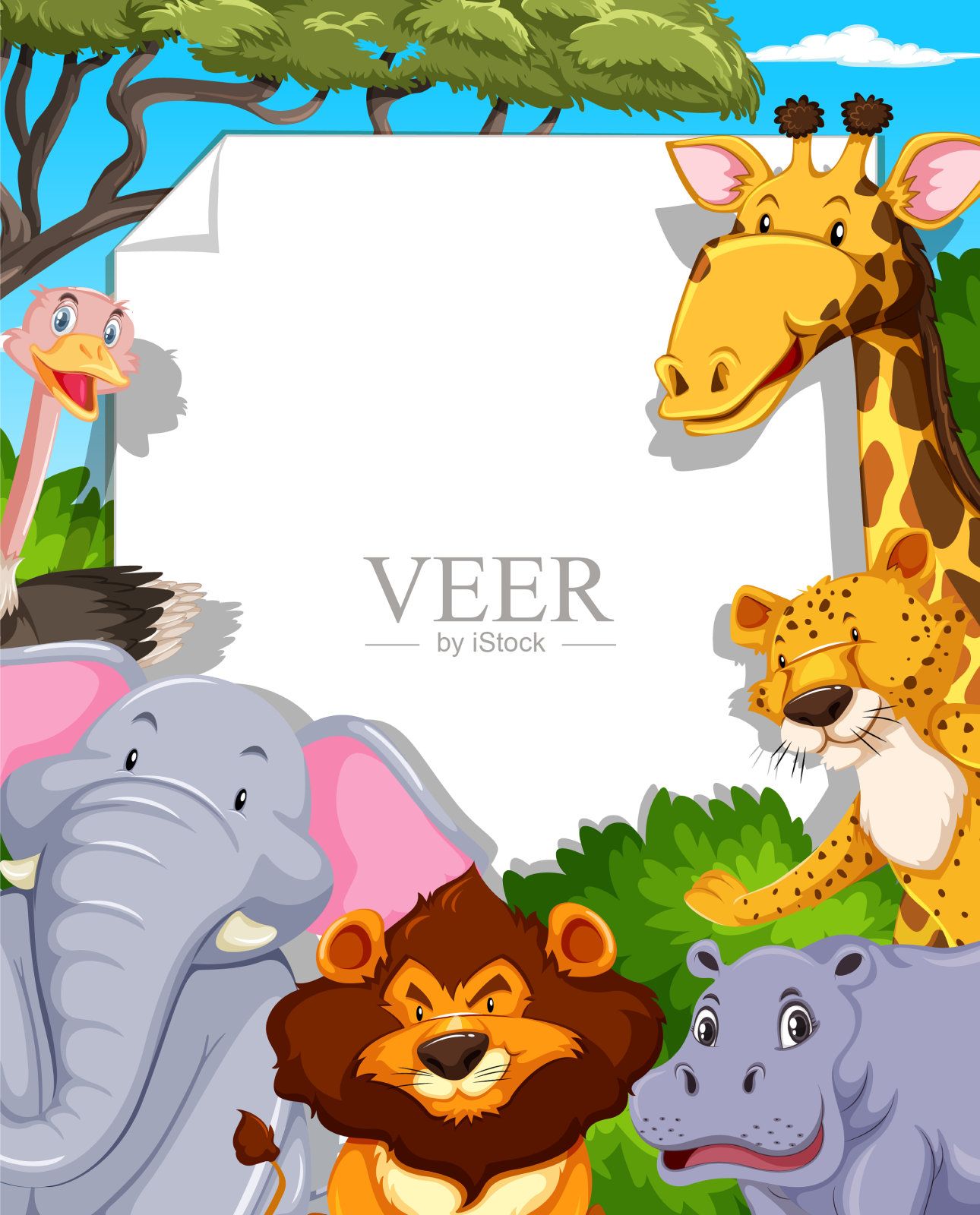 横幅上有各种野生动物插画图片素材