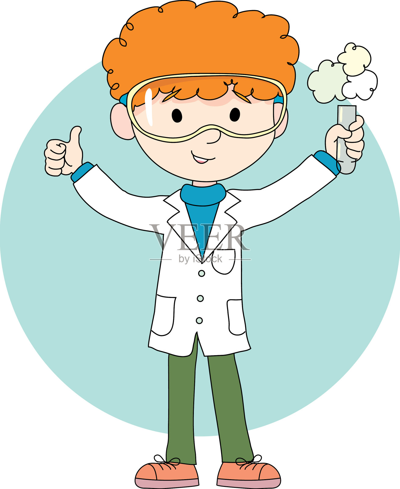 红发男孩拿着试管插画图片素材