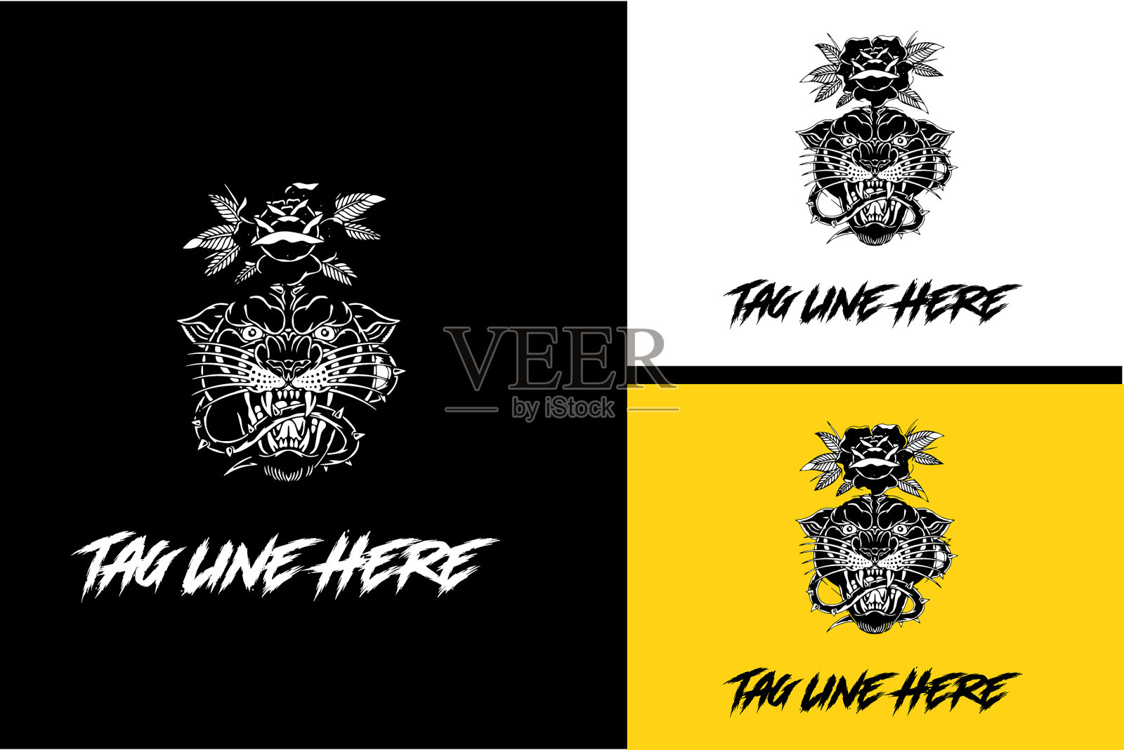 黑豹头设计黑白插画图片素材