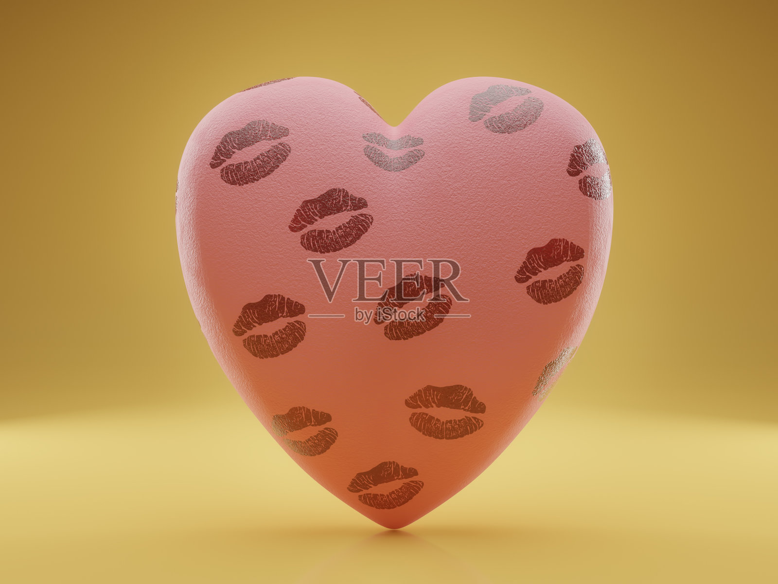 粉红色的心，还有唇膏印照片摄影图片