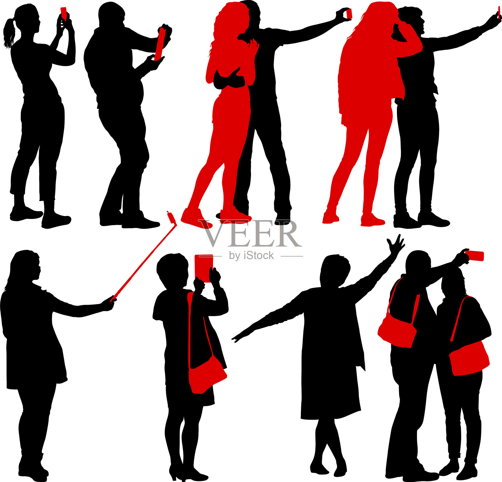 设置剪影的男人和女人自拍设计模板素材