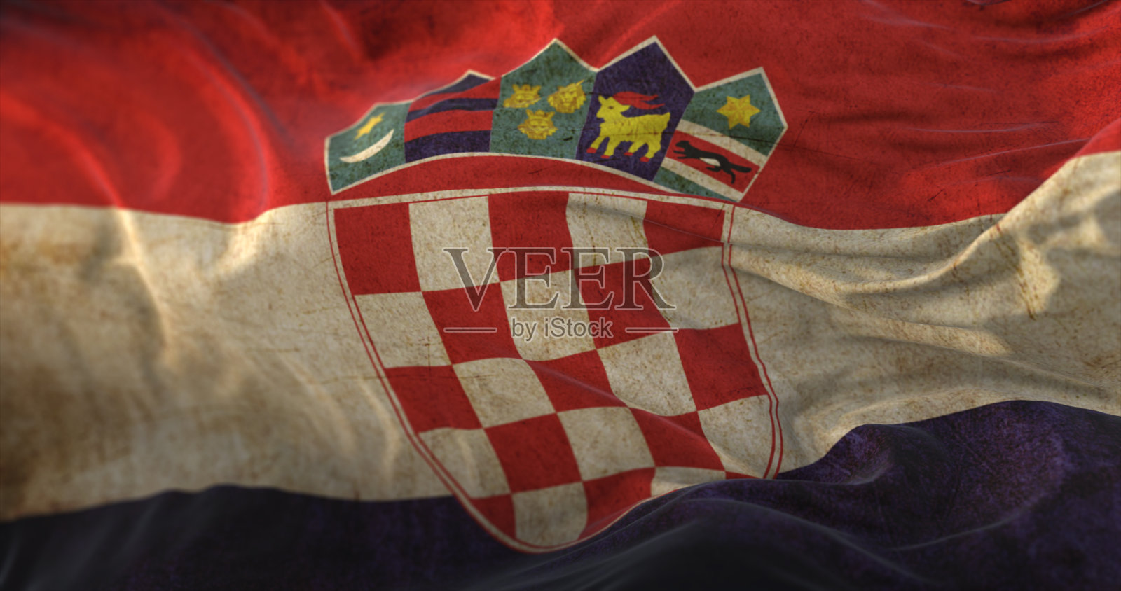 老克罗地亚国旗迎风飘扬照片摄影图片