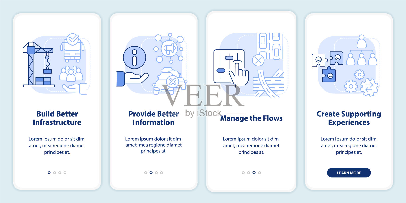 减少过度拥挤浅蓝色的手机应用程序屏幕插画图片素材