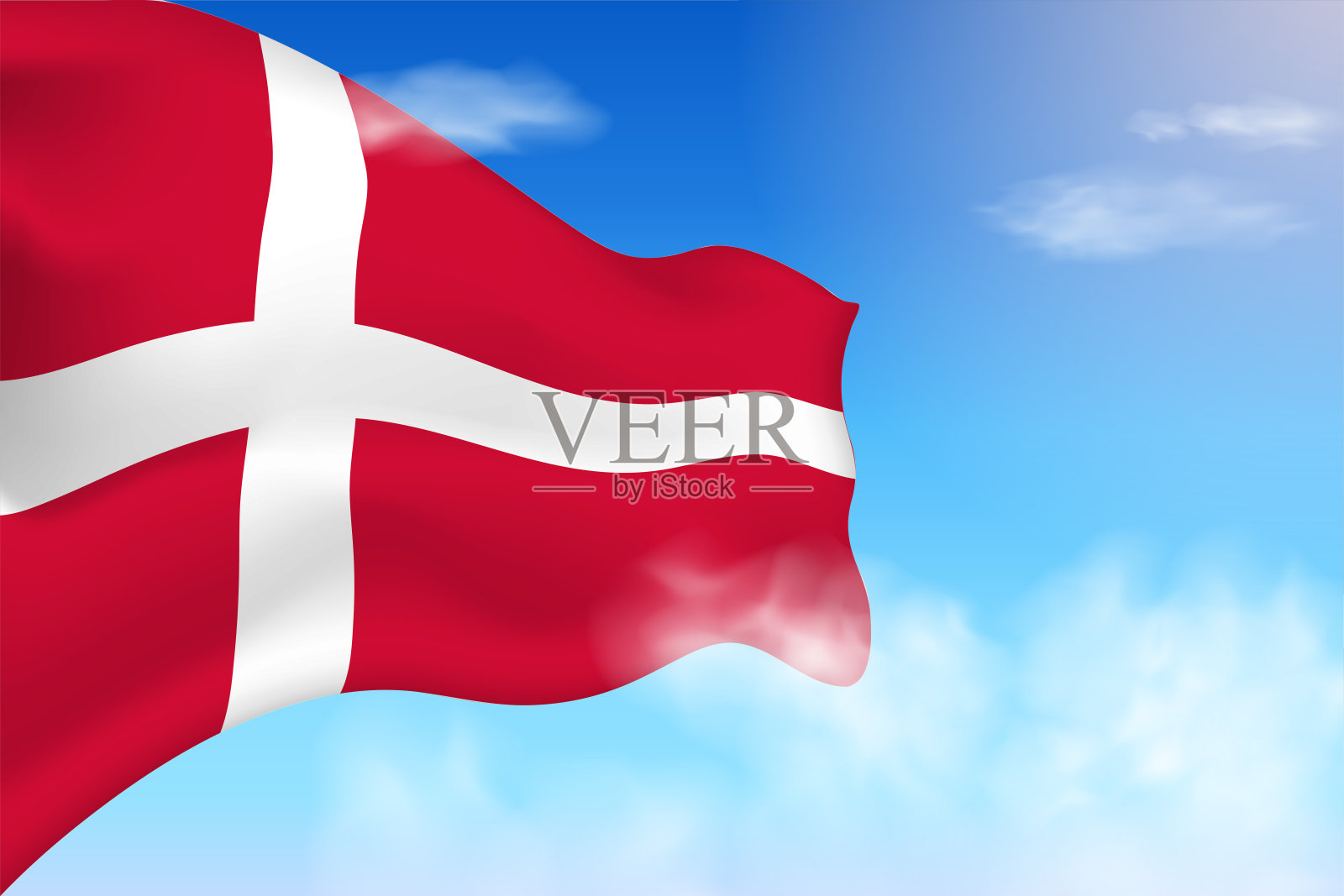 丹麦国旗飘扬在云端。插画图片素材
