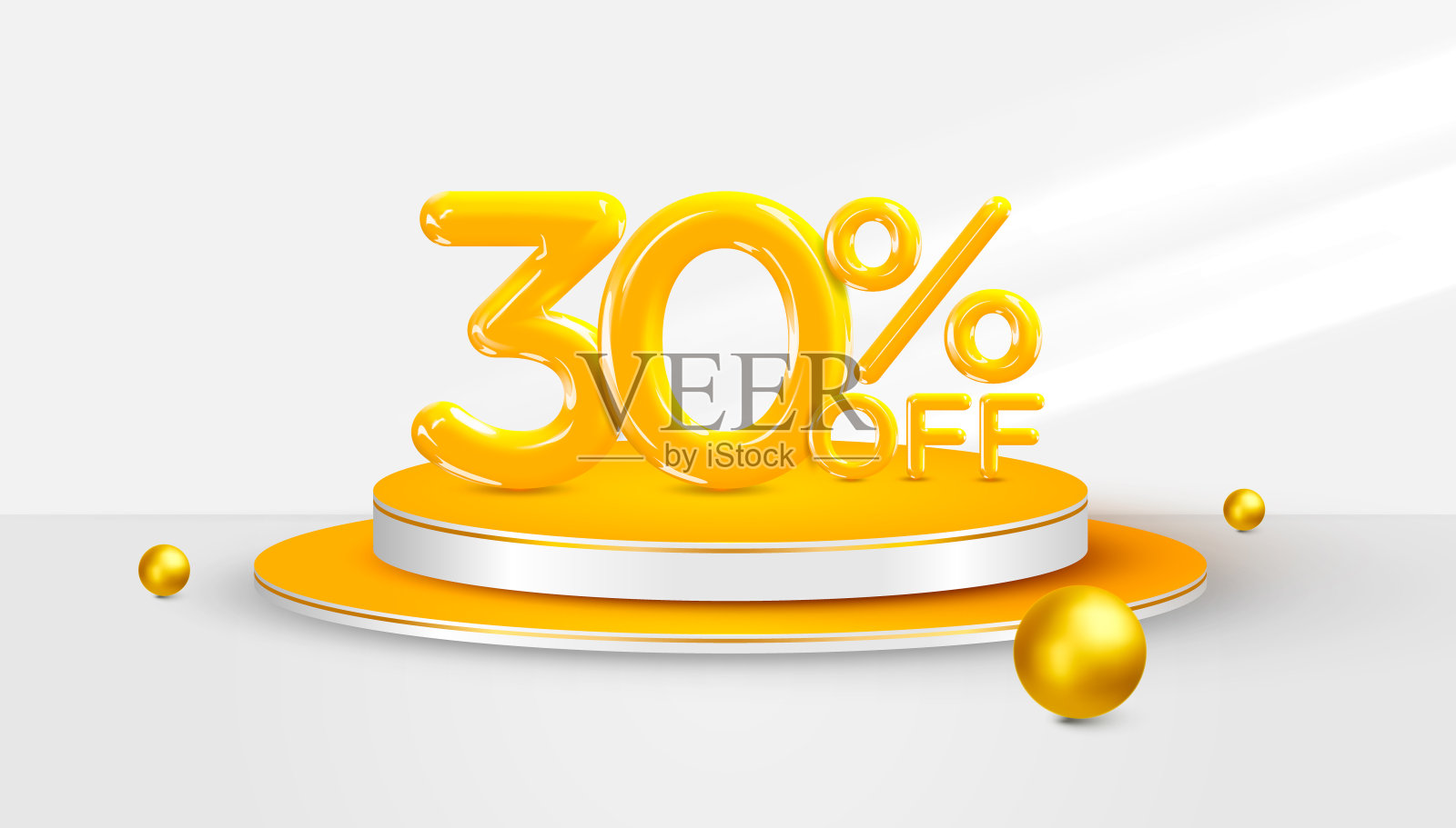 3d领奖台上的30%奖励标志。销售横幅或海报设计。矢量插图。设计元素图片