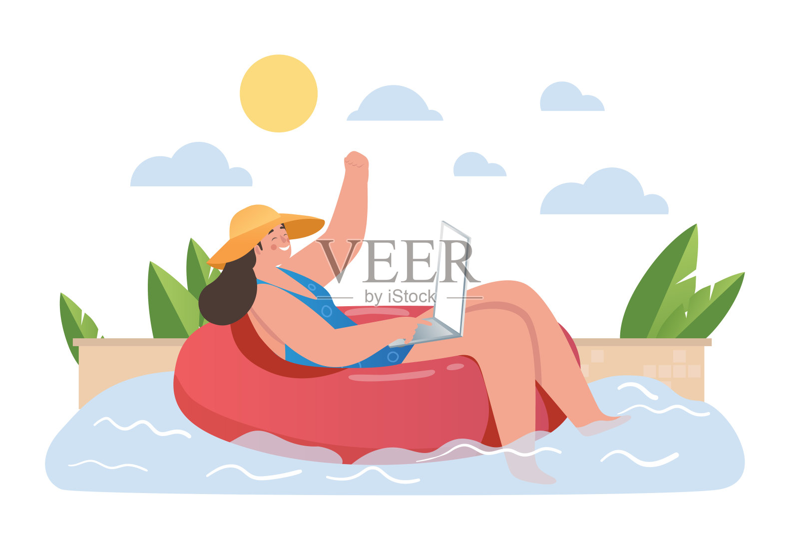 夏日快乐的自由职业者插画图片素材