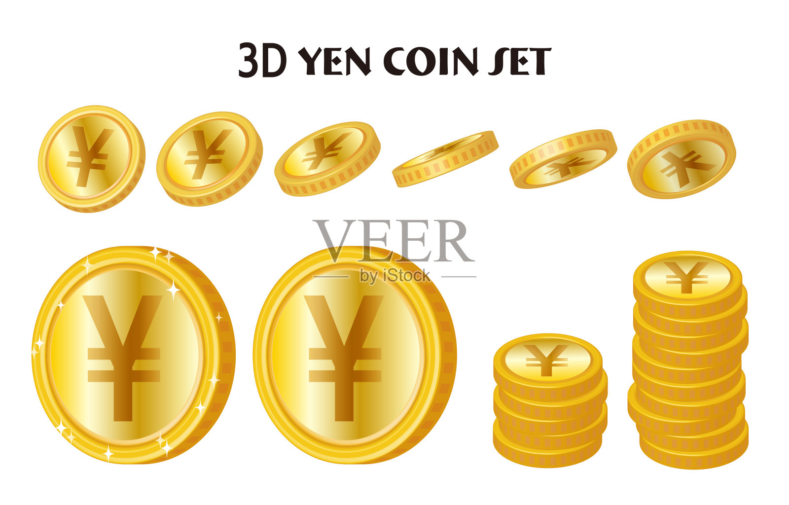 立体金币插图套装插画图片素材