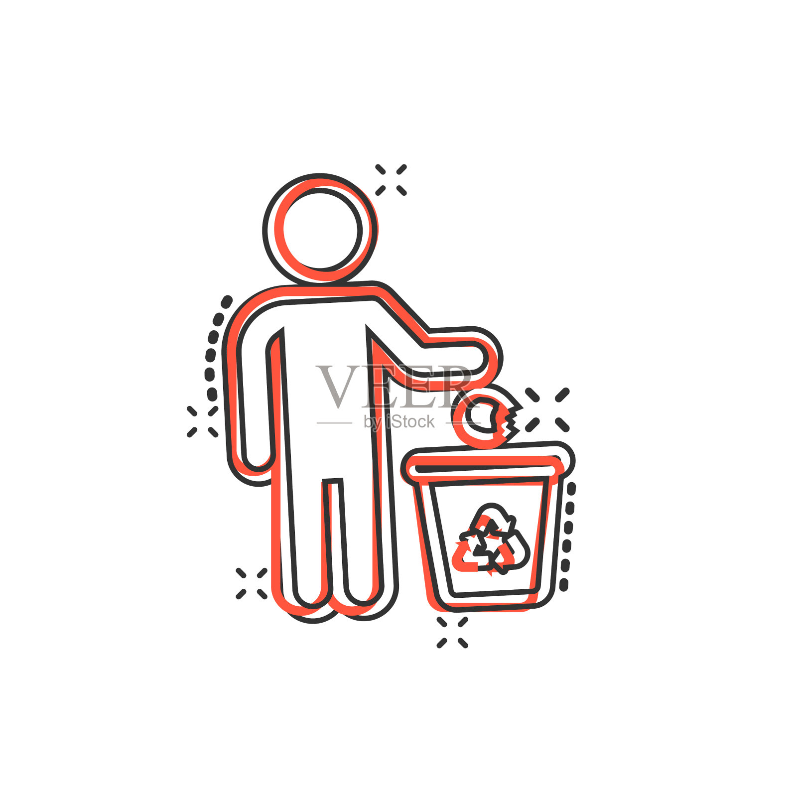 垃圾桶与人图标在漫画风格设计元素图片