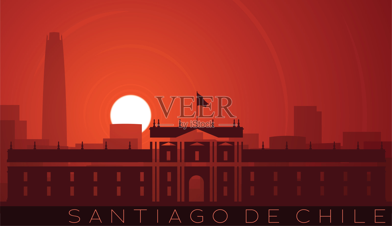 智利圣地亚哥低太阳天际线场景插画图片素材