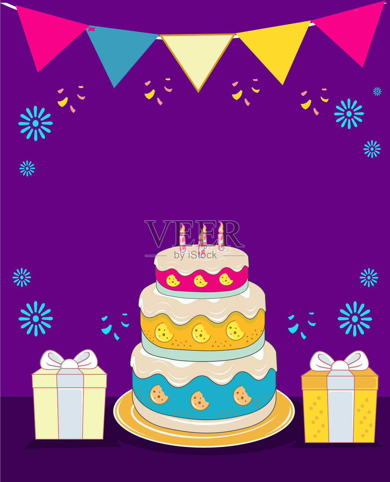 生日蛋糕送旗祝你生日快乐插画图片素材