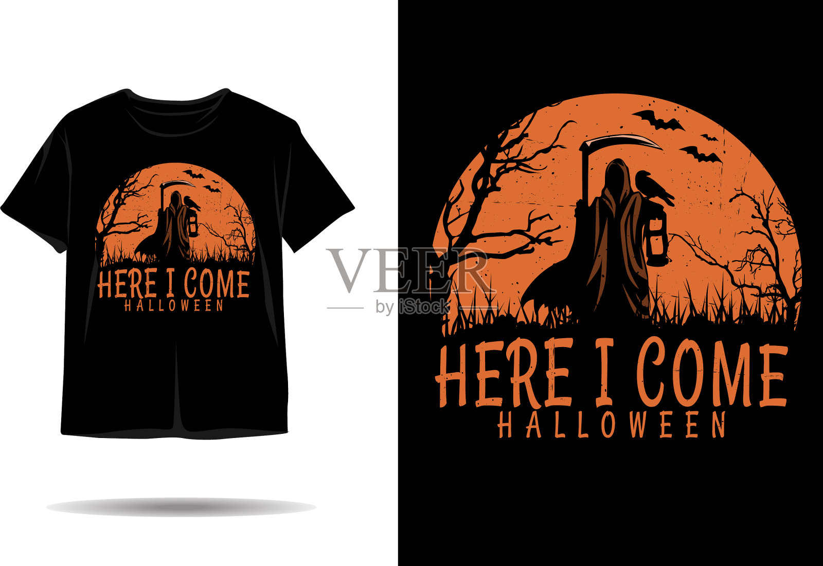 万圣节剪影t恤设计来了插画图片素材