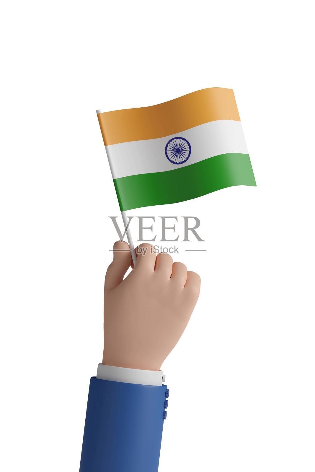 印着印度国旗的卡通手，3d插图。照片摄影图片