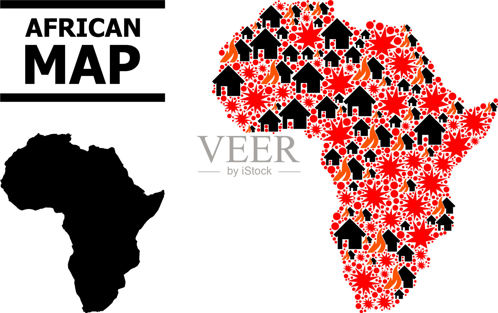 战争非洲马赛克地图插画图片素材