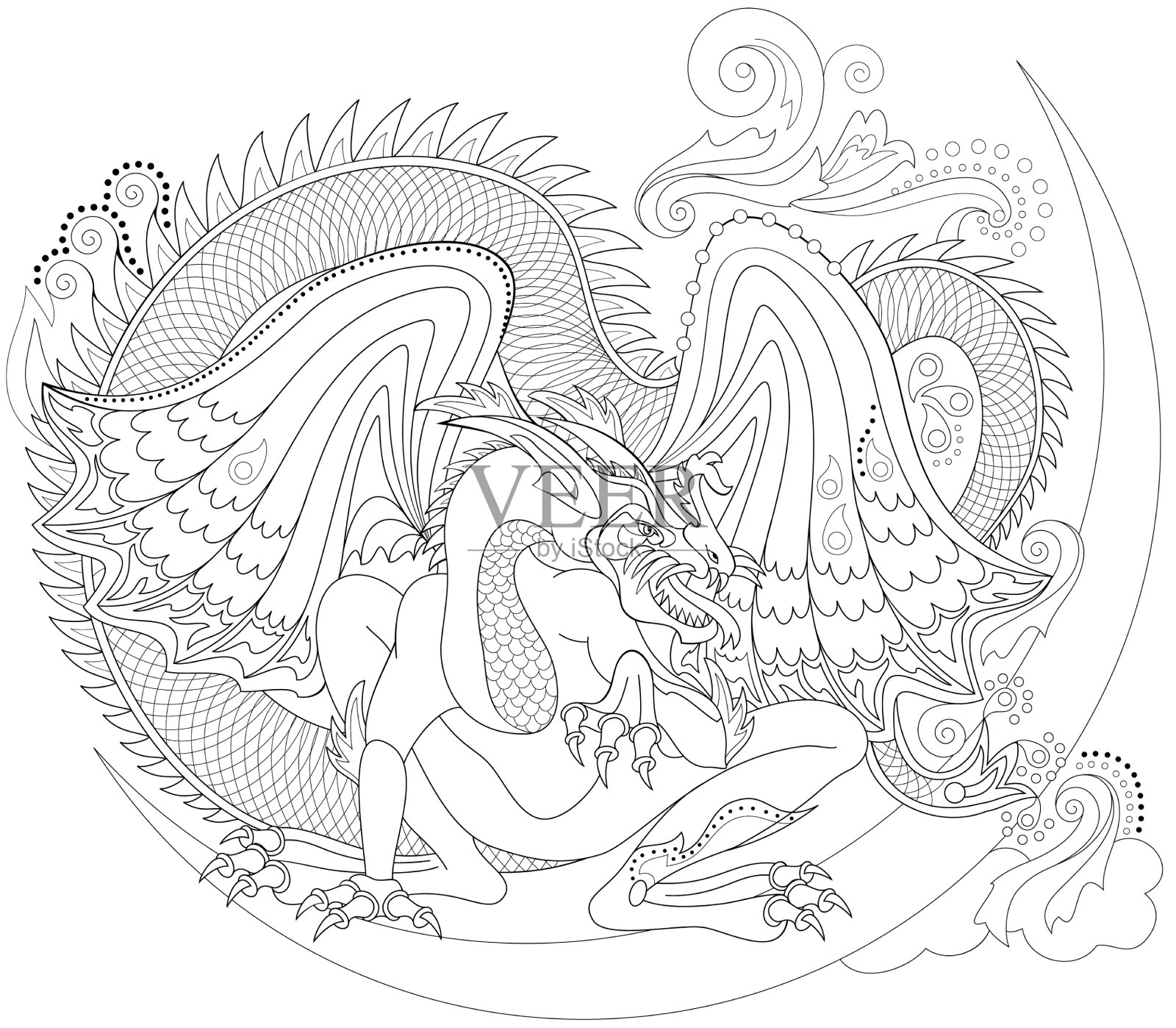 黑色和白色页面着色幻想绘画设计元素图片