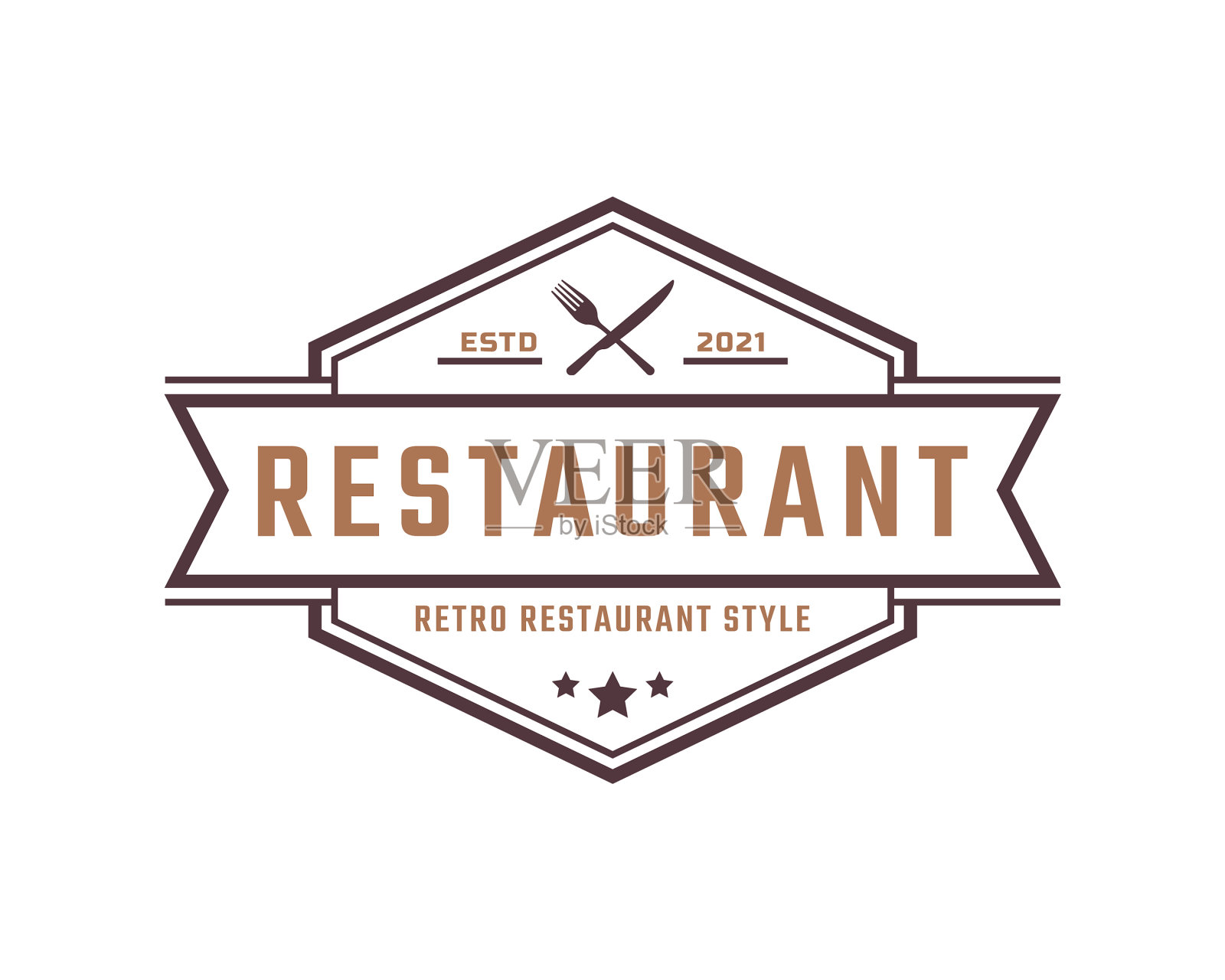 经典复古徽章交叉勺子叉刀插画图片素材