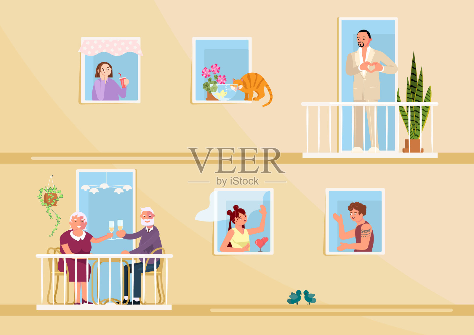 邻居交友相爱插画图片素材