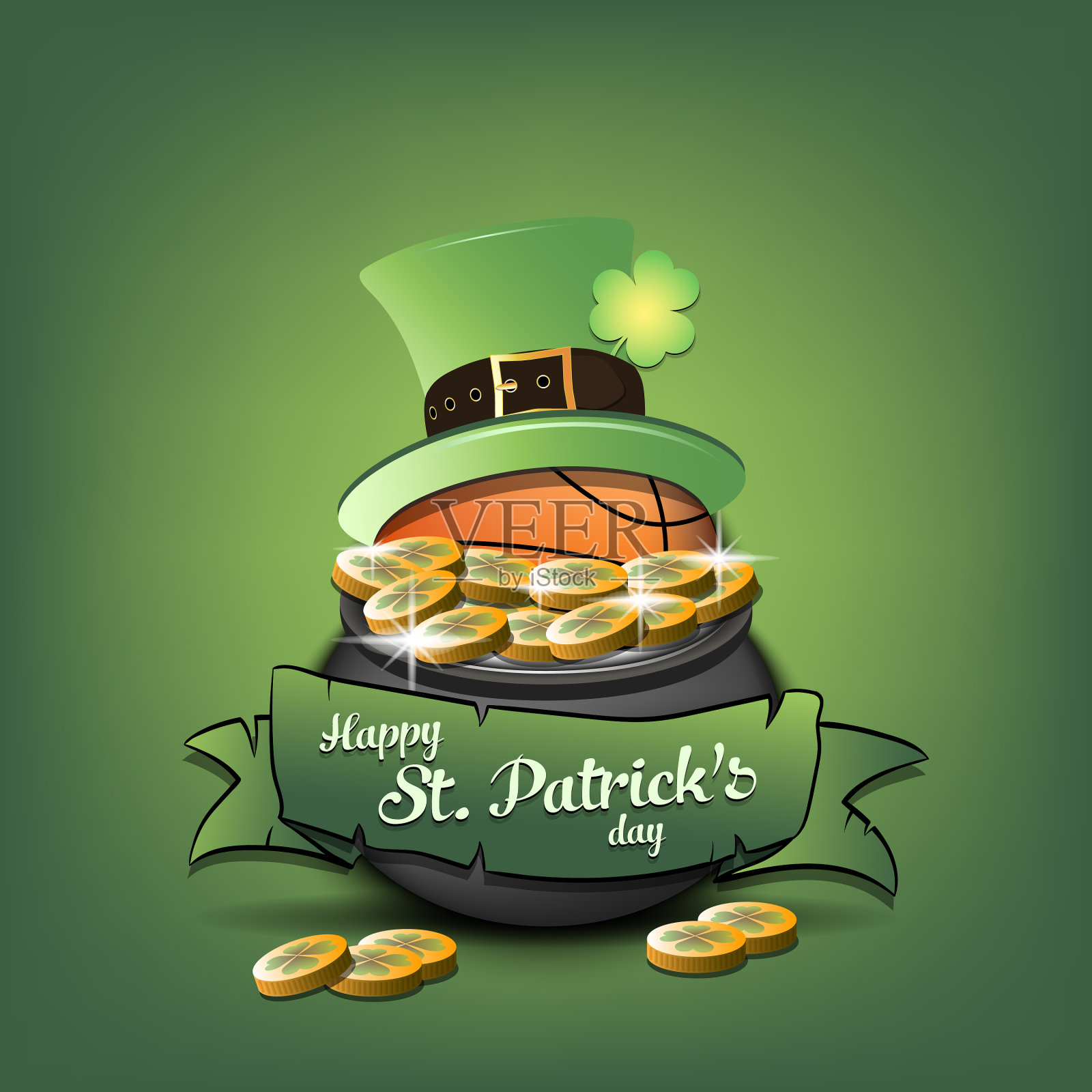 圣帕特里克日篮球在锅与黄金插画图片素材