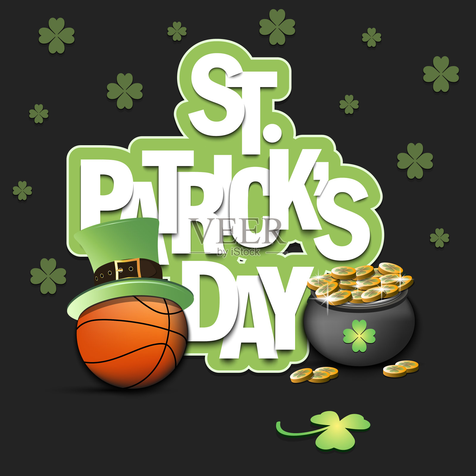 圣帕特里克日篮球在锅与黄金插画图片素材