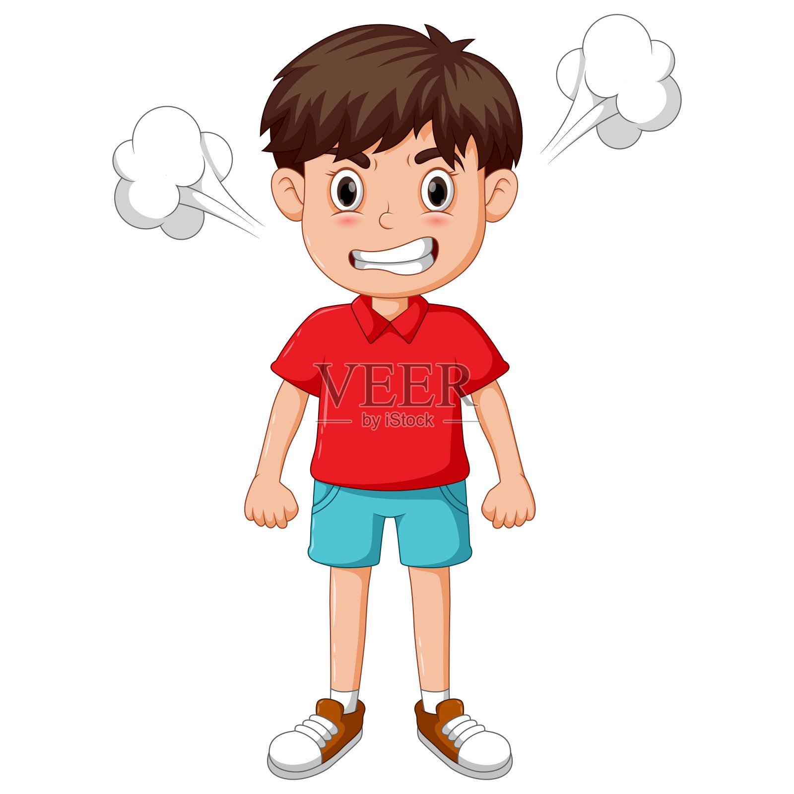 一个耳朵冒蒸汽的黑小子看着你插画图片素材