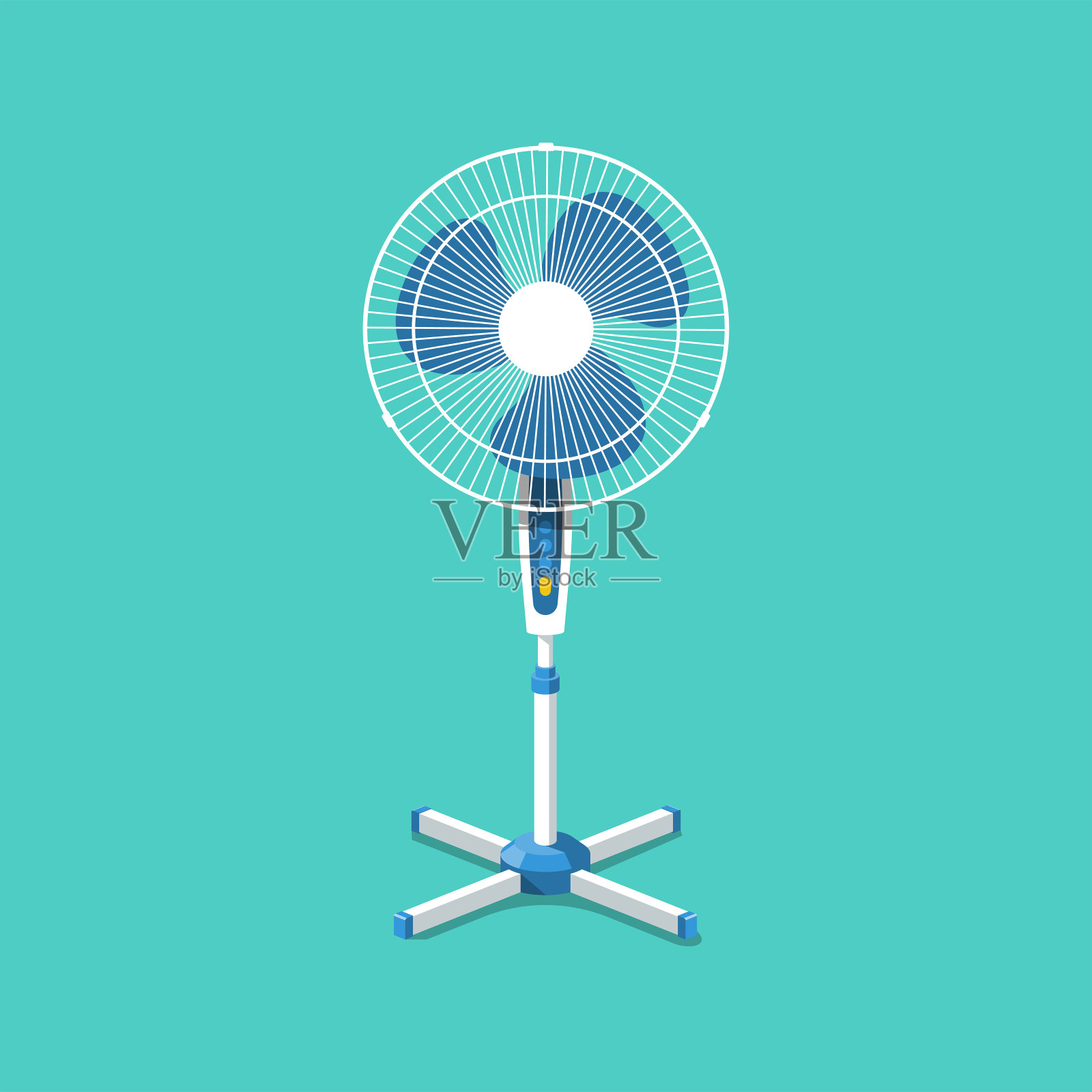 站的球迷。带叶片的立式风扇。冷却空气的电气设备设计元素图片