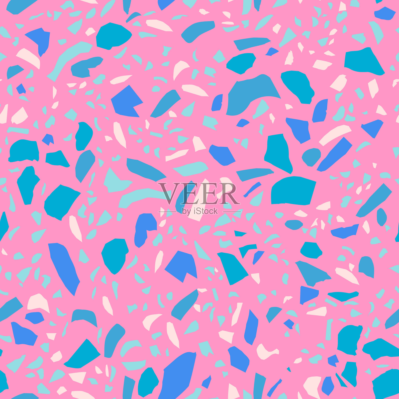 有趣的水磨石地板无缝图案。抽象大理石纹几何形状背景插画图片素材