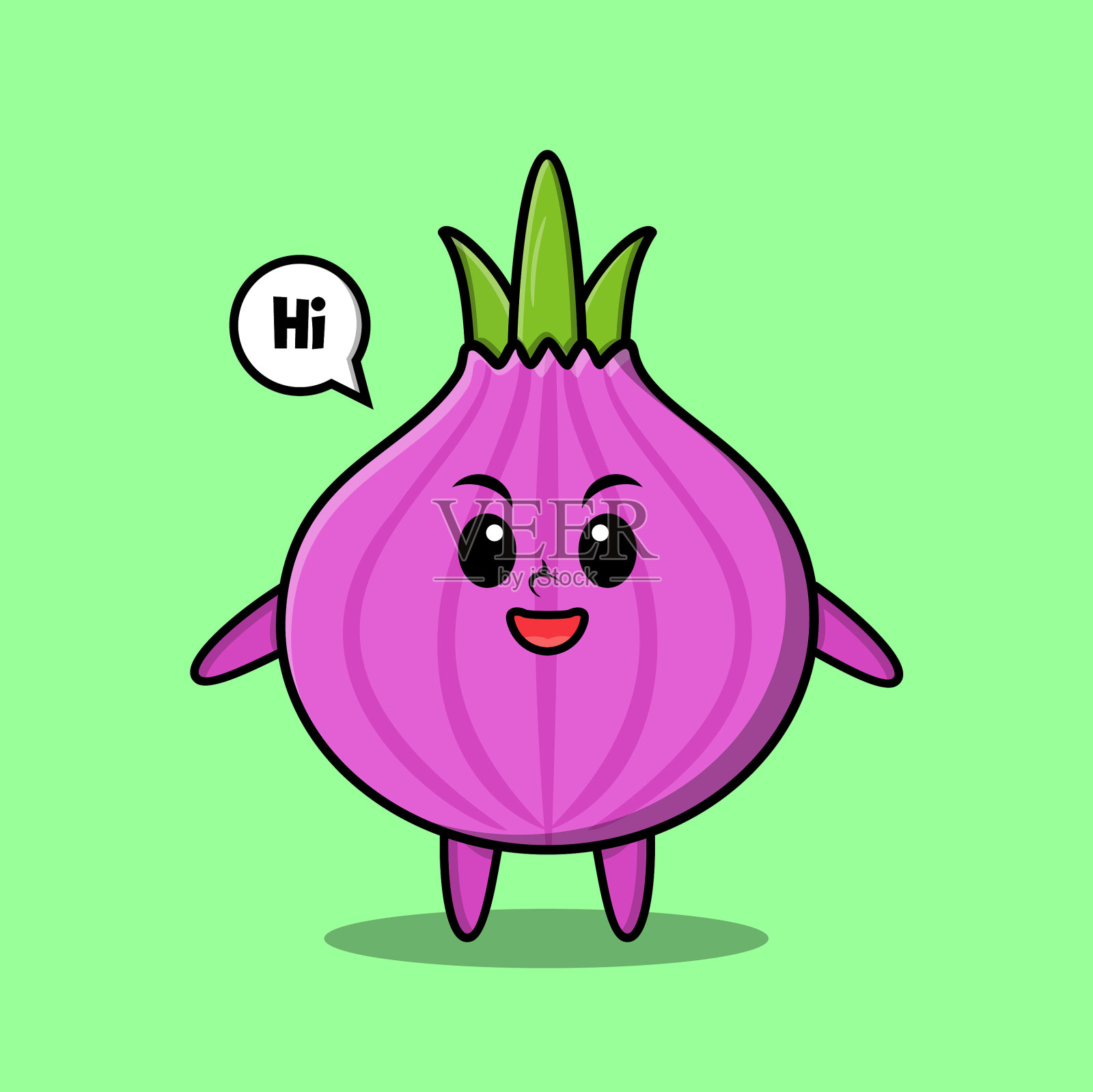 可爱的卡通洋葱人物，快乐的表情插画图片素材