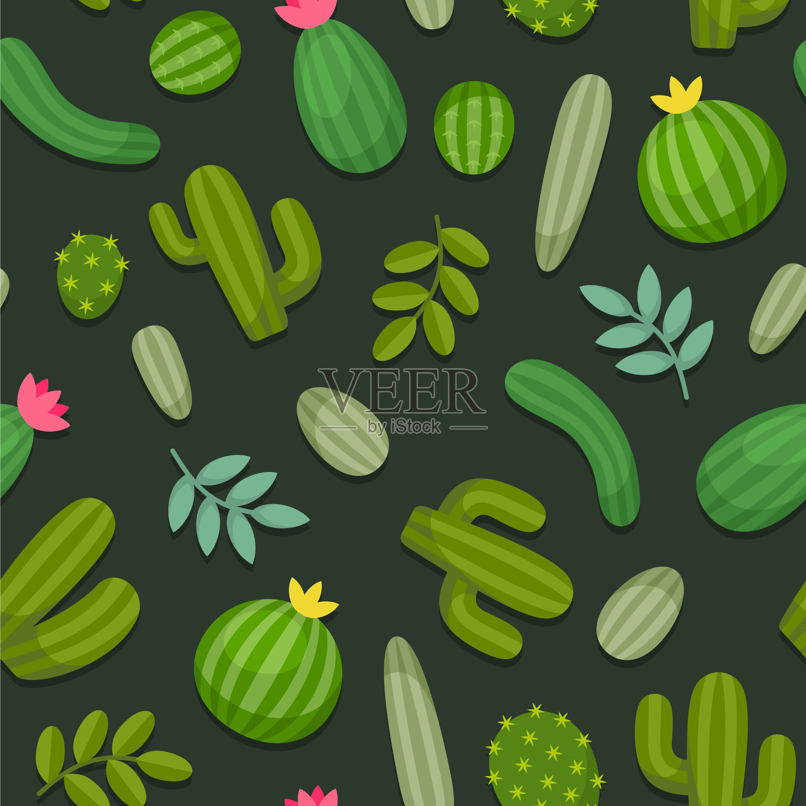 白色背景上的仙人掌无缝图案插画图片素材