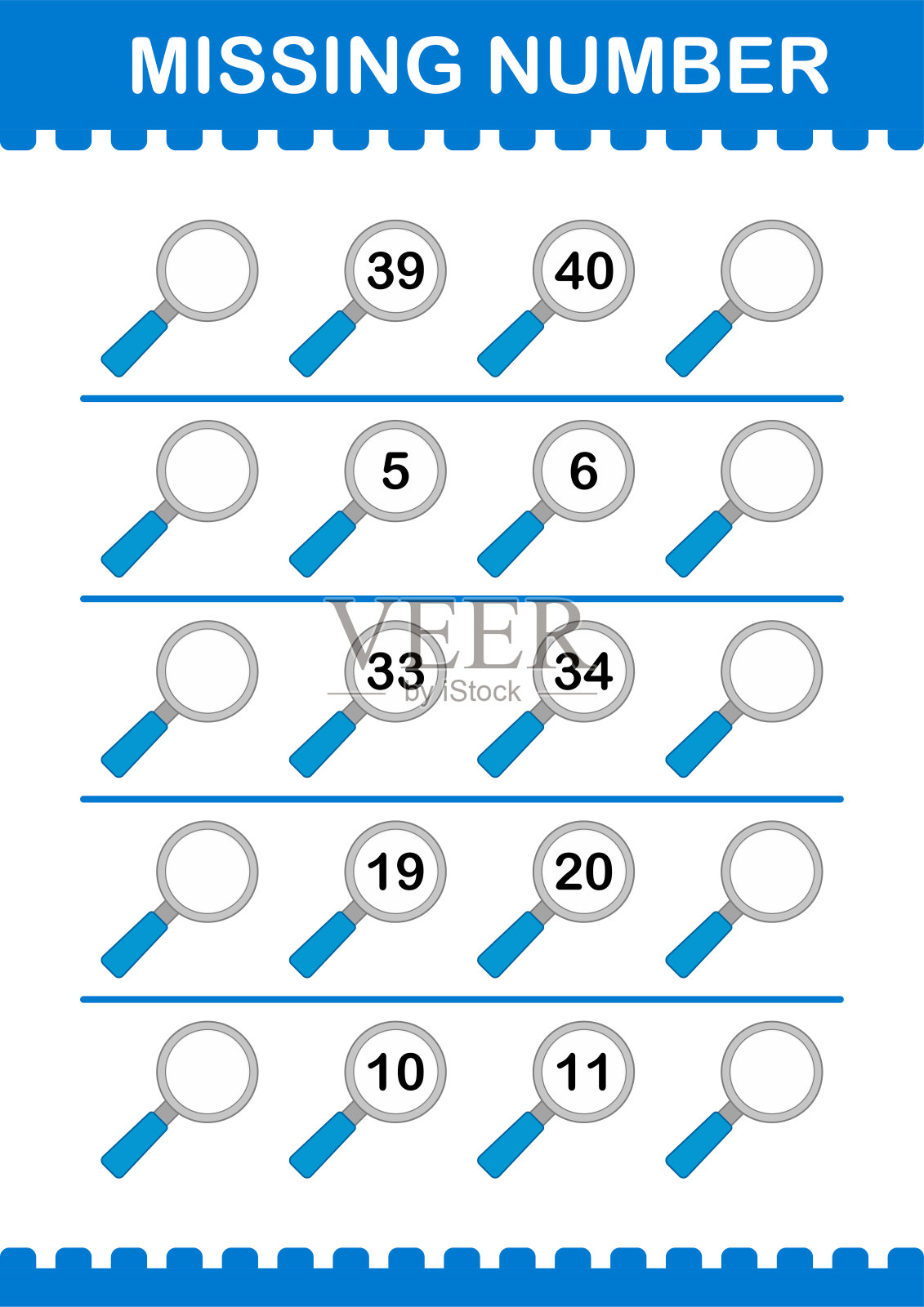 用放大镜找不到数字。工作表对孩子插画图片素材