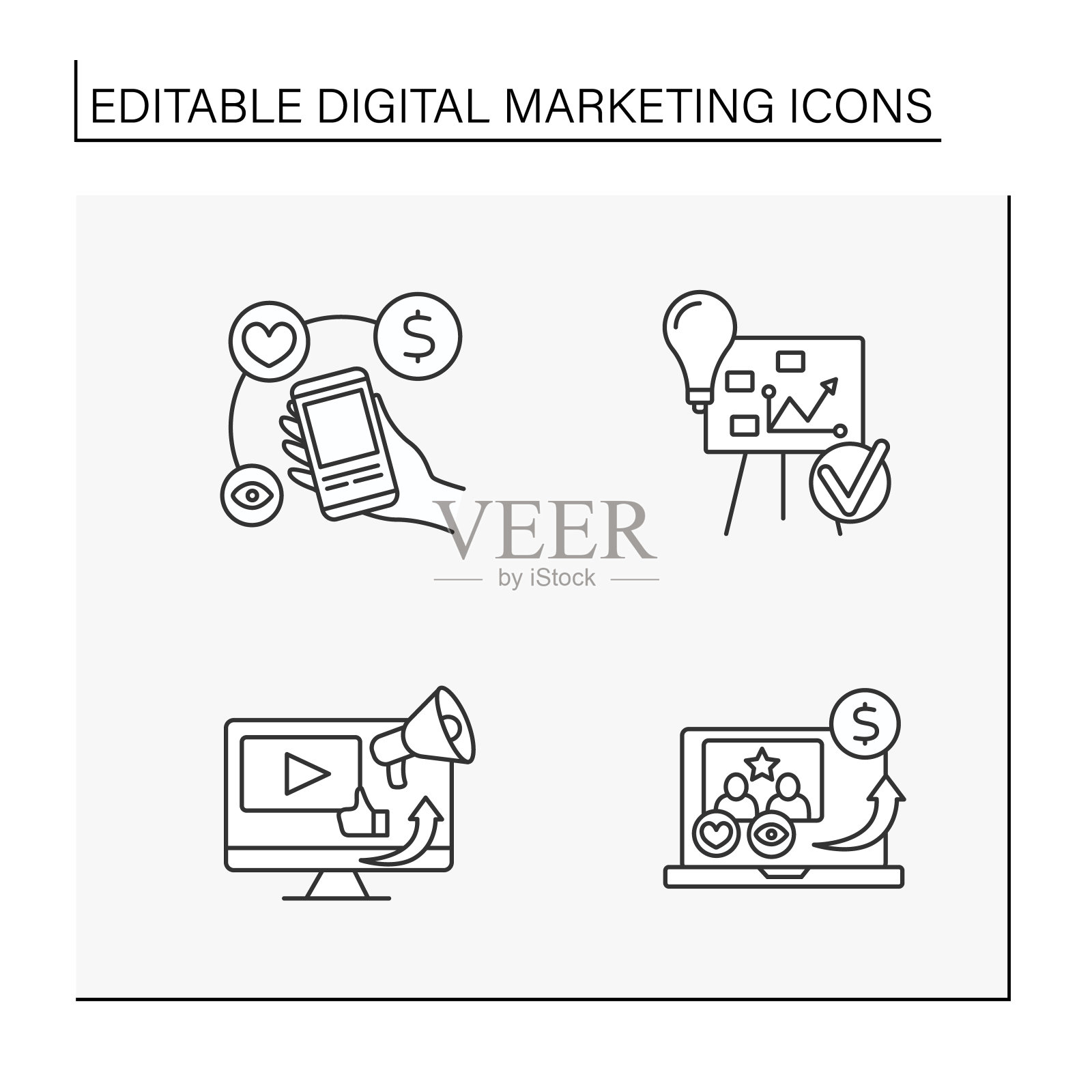 数字营销线图标集图标素材