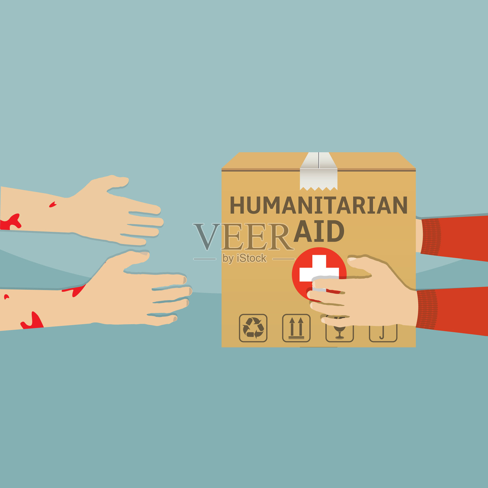 人道主义援助的箱子从一只手传到另一只手插画图片素材