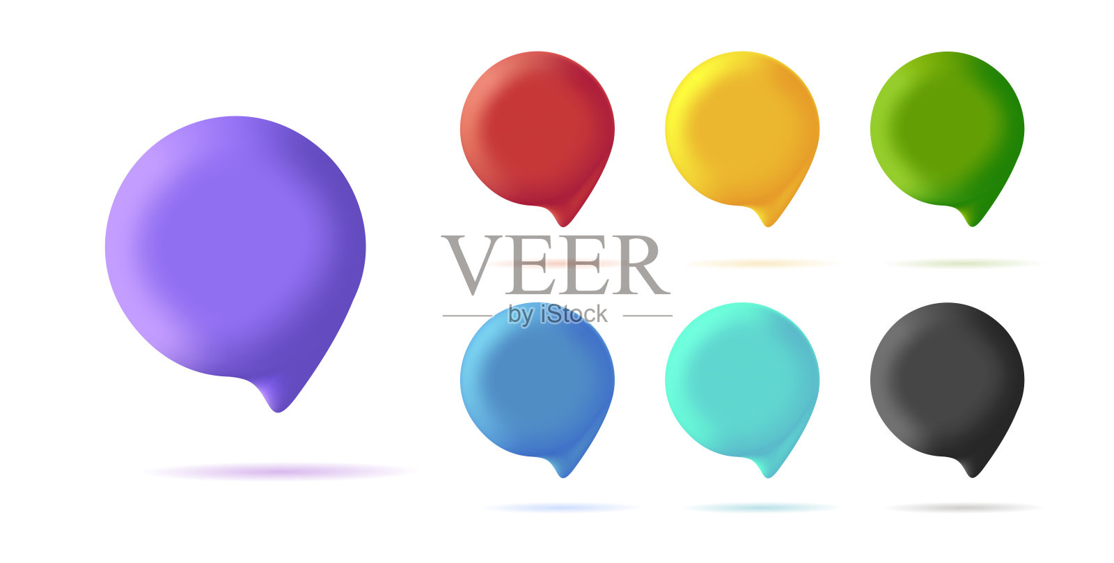 一套数字3d图标的聊天泡泡或标签在不同的颜色图标素材