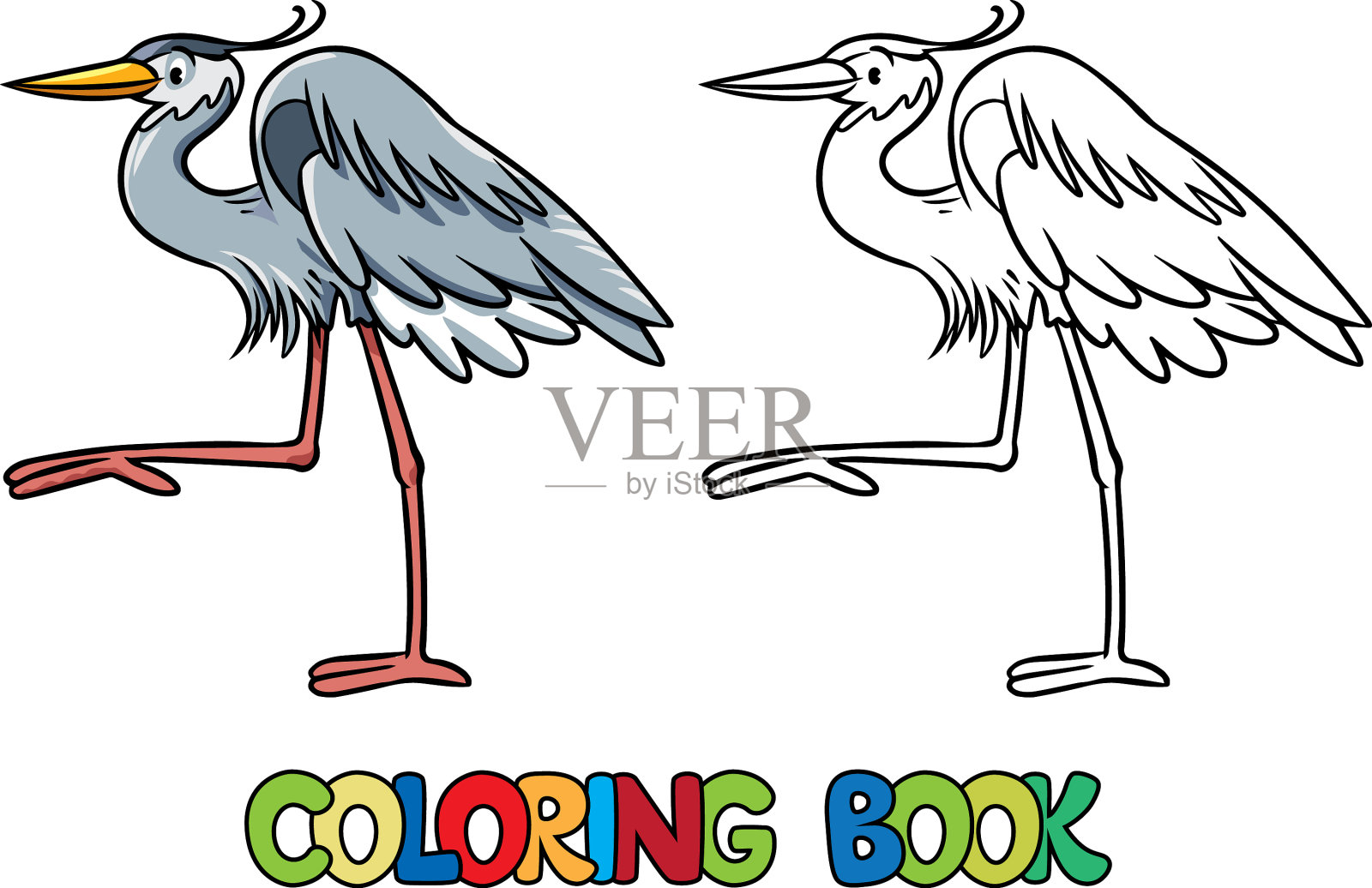 沼泽填色书系列中有趣的苍鹭插画图片素材