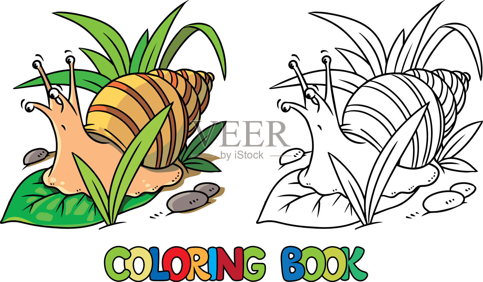 有趣的蜗牛孩子涂色书插画图片素材