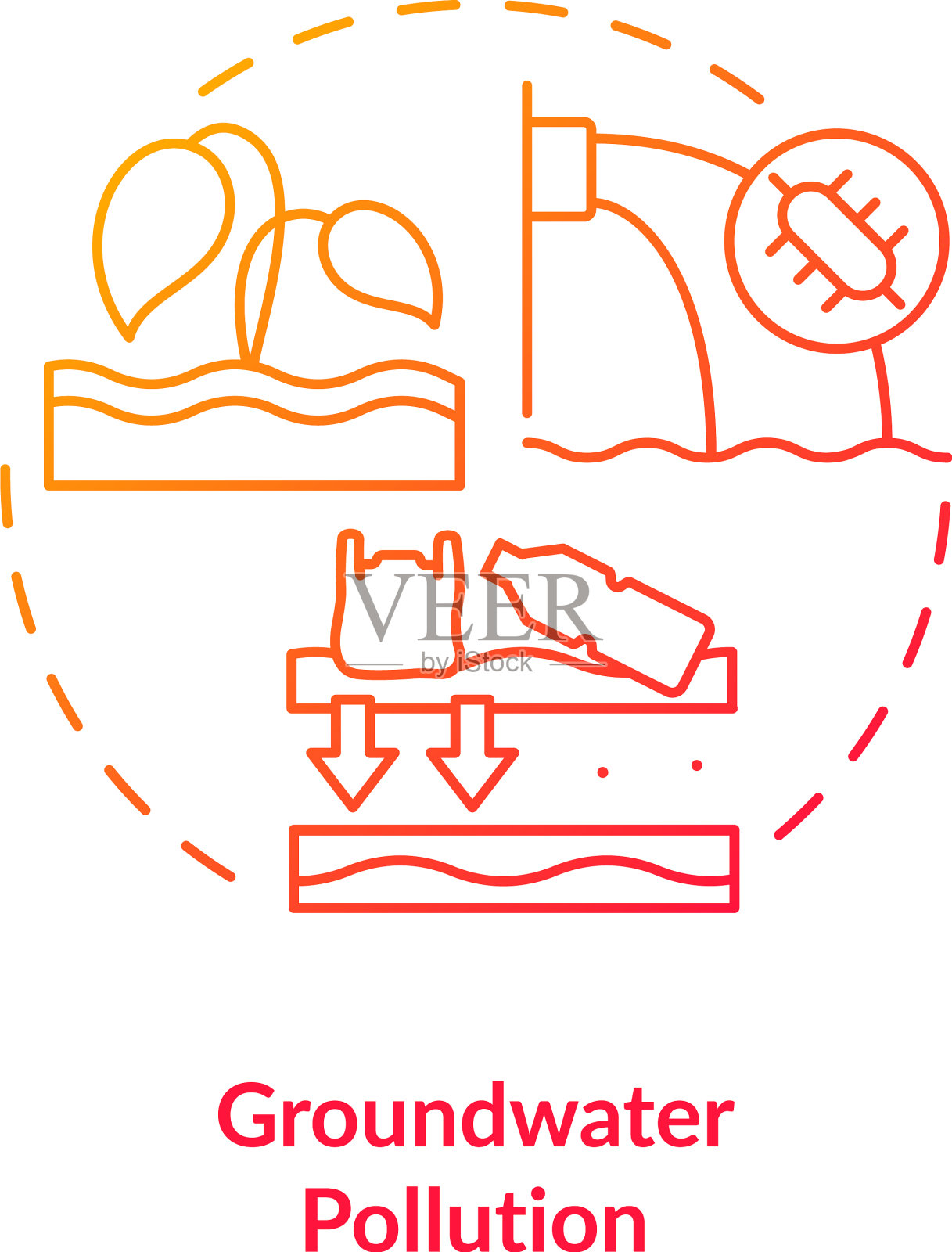 地下水污染红色梯度概念图标插画图片素材