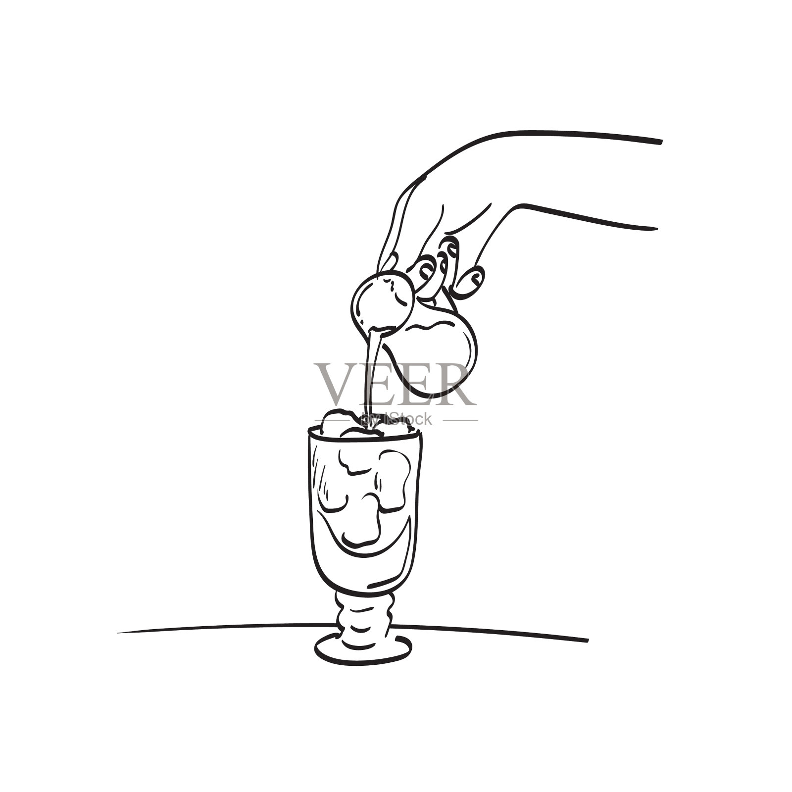 用手把糖浆倒在酒杯上设计元素图片