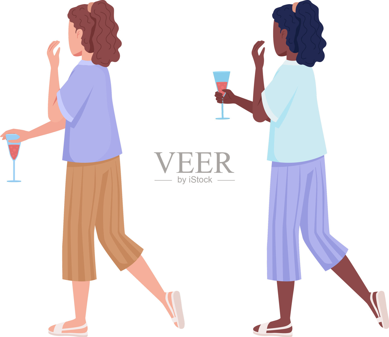 女士站在半平彩色字符插画图片素材