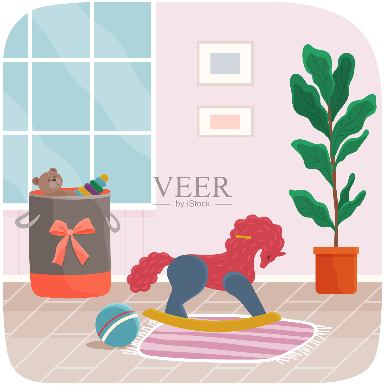 儿童娱乐室在托儿所婴儿室内部与插画图片素材