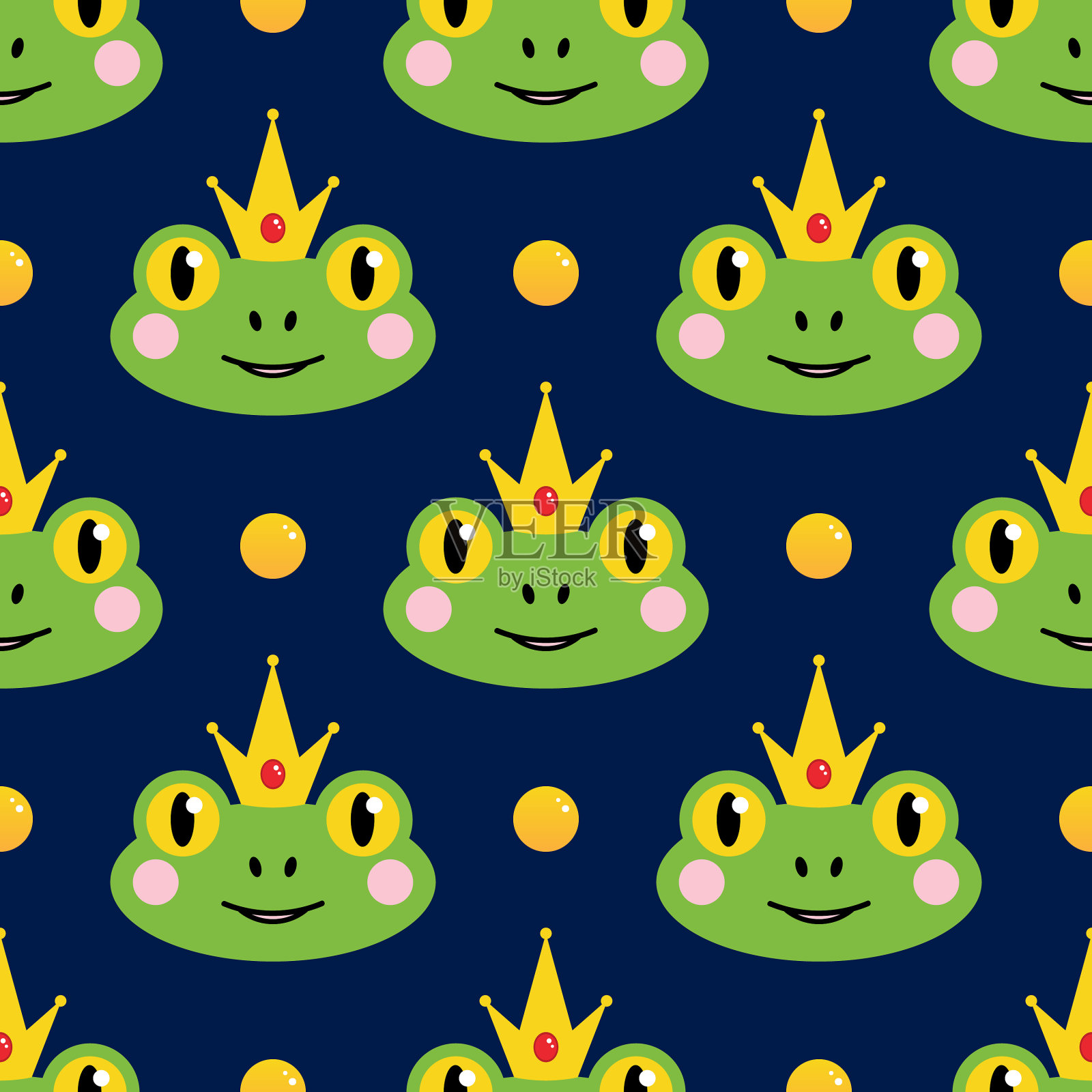 青蛙王子在王冠无缝图案背景插画图片素材