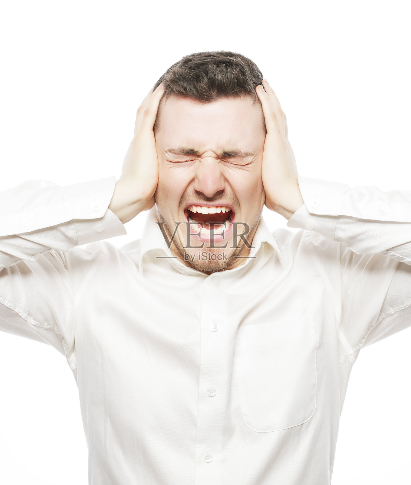 因压力而尖叫的年轻办公室职员照片摄影图片